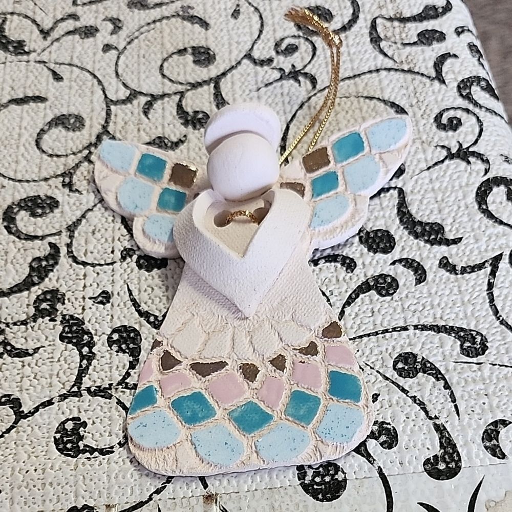 Handcrafted Angel Ornament with Blue and Pink Accents